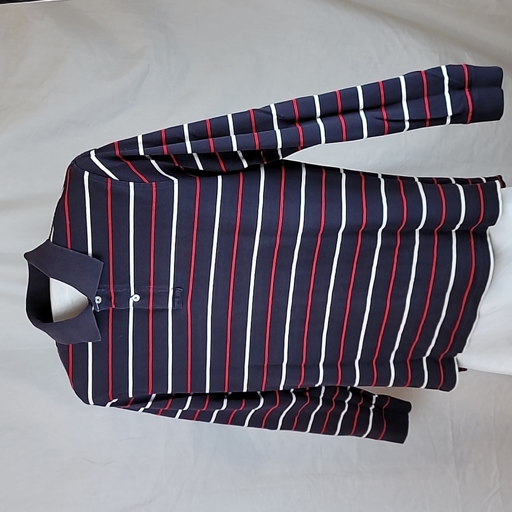 Lands' End Polo Mens S Traditional Fit Blue Red & White Long Sleeve Shirt Cotton